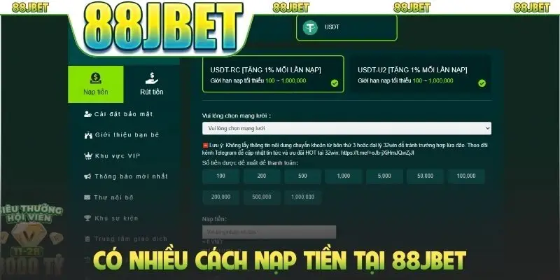 Có nhiều cách nạp tiền tại 88jbet